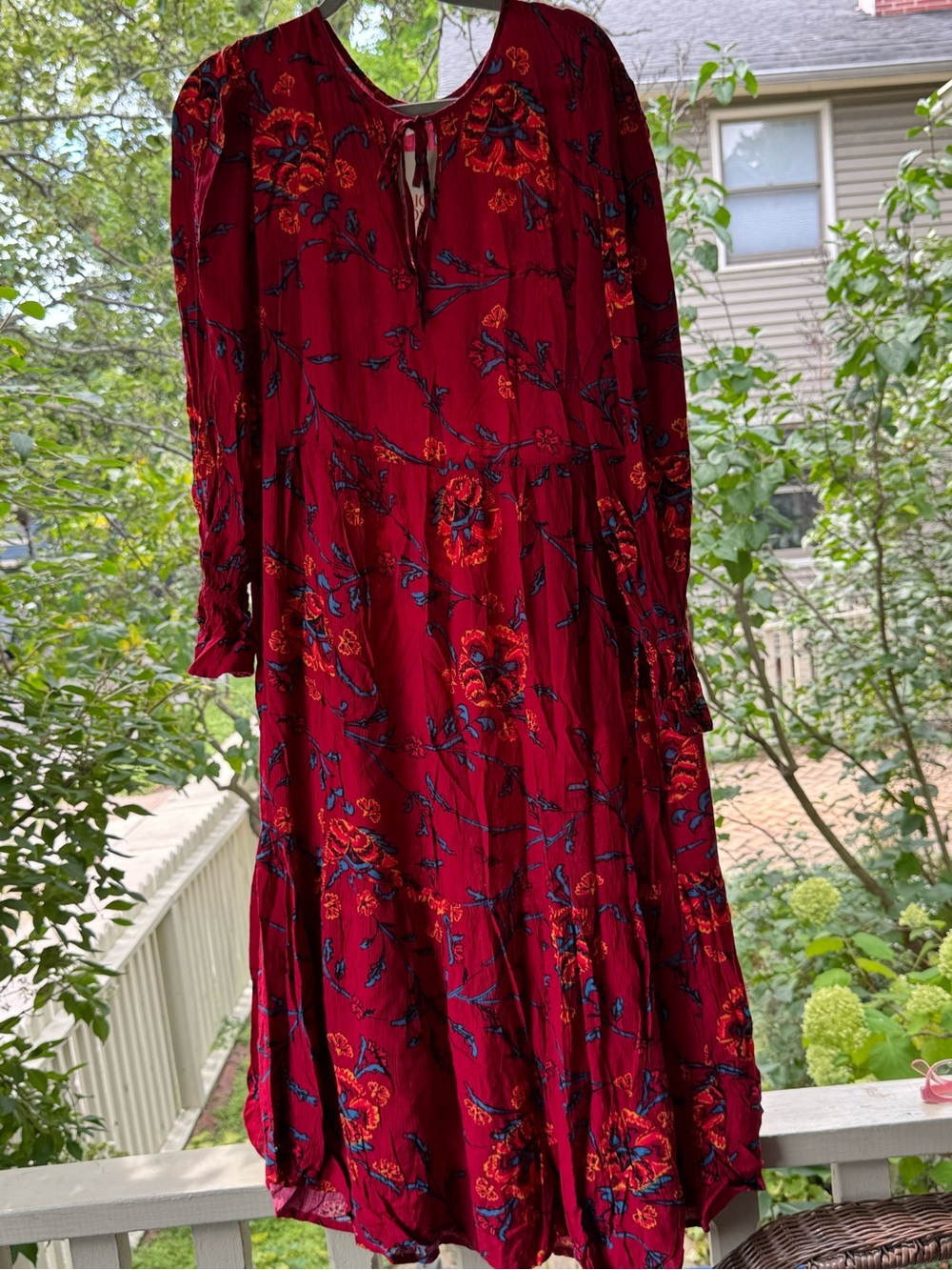 Knox Rose Red Floral Long Sleeve Tiered Midi Dress